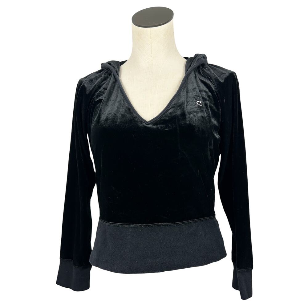 Victoria's Secret Y2K Sexy Little Things Sexy Lace Cut Out Black Velour Hoodie M - Picture 2 of 8